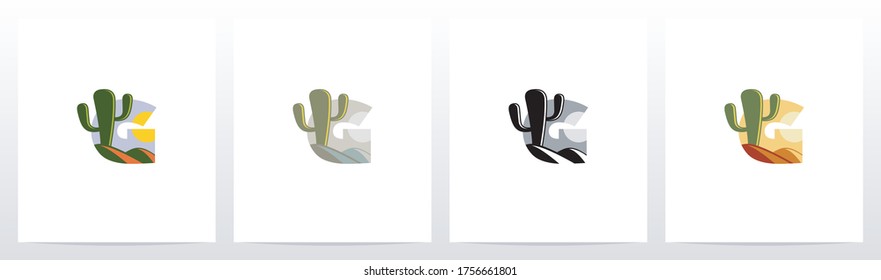 Cactus And Desert On Letter Logo Design G