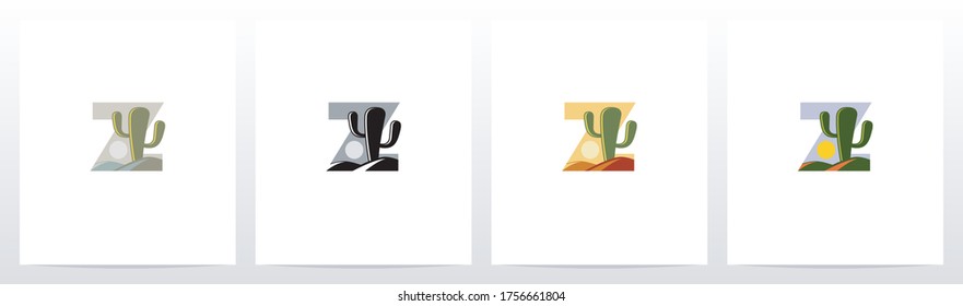 Cactus And Desert On Letter Logo Design Z