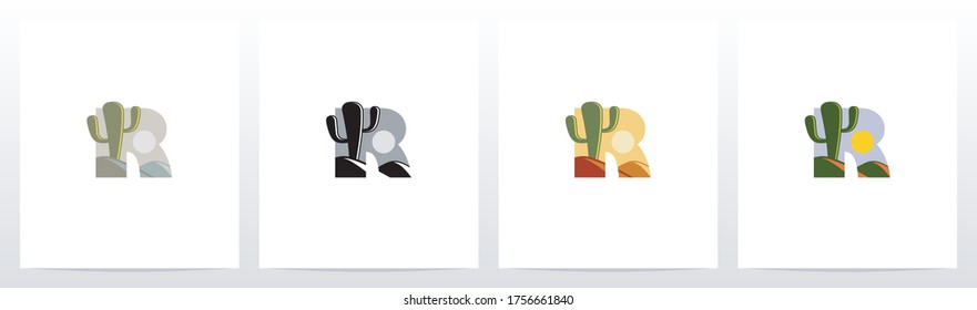 Cactus And Desert On Letter Logo Design R