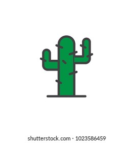 Cactus, Desert Plant Filled Outline Icon, Line Vector Sign, Linear Colorful Pictogram Isolated On White. Saguaro Cactus Symbol, Logo Illustration. Pixel Perfect Vector Graphics