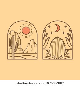 Cactus desert scene, good for logo and merchandise design, vector format