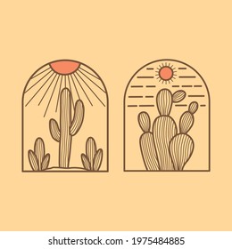 Cactus desert scene, good for logo and merchandise design, vector format