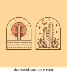 Cactus desert scene, good for logo and merchandise design, vector format