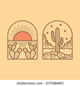 Cactus desert scene, good for logo and merchandise design, vector format