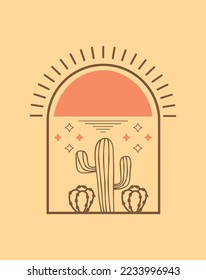 Cactus desert scene, good for logo and merchandise design, vector format