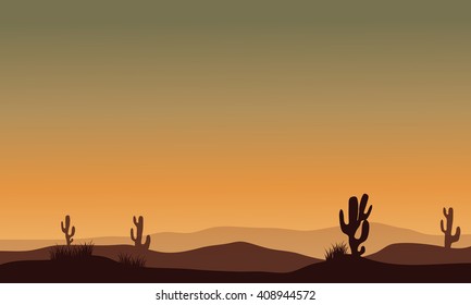 Cactus In Desert Silhouette With Brown Backgrounds