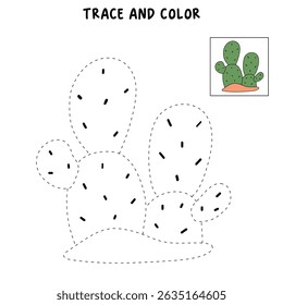 Cactus desert summer clip art illustration vector. Doodle cactus coloring pages for kids. Trace and color cactus. Desert cactus Coloring Pages. Fun summer desert plant worksheet for kids.