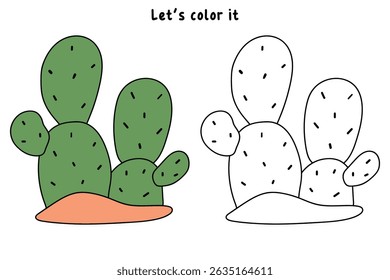 Cactus desert summer clip art illustration vector. Doodle cactus coloring pages for kids. Trace and color cactus. Desert cactus Coloring Pages. Fun summer desert plant worksheet for kids.