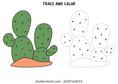Cactus desert summer clip art illustration vector. Doodle cactus coloring pages for kids. Trace and color cactus. Desert cactus Coloring Pages. Fun summer desert plant worksheet for kids.