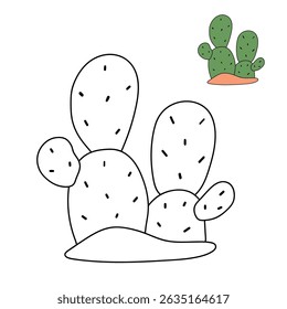 Cactus desert summer clip art illustration vector. Doodle cactus coloring pages for kids. Trace and color cactus. Desert cactus Coloring Pages. Fun summer desert plant worksheet for kids.