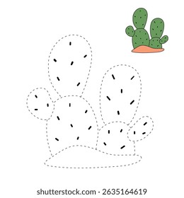Cactus desert summer clip art illustration vector. Doodle cactus coloring pages for kids. Trace and color cactus. Desert cactus Coloring Pages. Fun summer desert plant worksheet for kids.