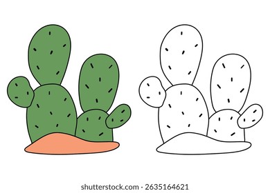 Cactus desert summer clip art illustration vector. Doodle cactus coloring pages for kids. Trace and color cactus. Desert cactus Coloring Pages. Fun summer desert plant worksheet for kids.