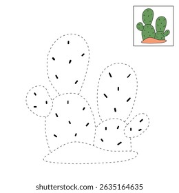 Cactus desert summer clip art illustration vector. Doodle cactus coloring pages for kids. Trace and color cactus. Desert cactus Coloring Pages. Fun summer desert plant worksheet for kids.