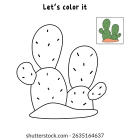 Cactus desert summer clip art illustration vector. Doodle cactus coloring pages for kids. Trace and color cactus. Desert cactus Coloring Pages. Fun summer desert plant worksheet for kids.