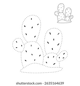 Cactus desert summer clip art illustration vector. Doodle cactus coloring pages for kids. Trace and color cactus. Desert cactus Coloring Pages. Fun summer desert plant worksheet for kids.