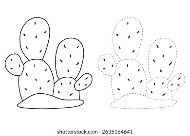 Cactus desert summer clip art illustration vector. Doodle cactus coloring pages for kids. Trace and color cactus. Desert cactus Coloring Pages. Fun summer desert plant worksheet for kids.