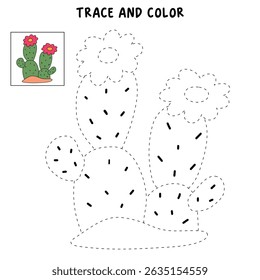 Cactus desert summer illustration. Doodle cactus coloring pages for kids. Trace and color cactus. Desert cactus Coloring Pages. Fun summer desert plant worksheet for kids.