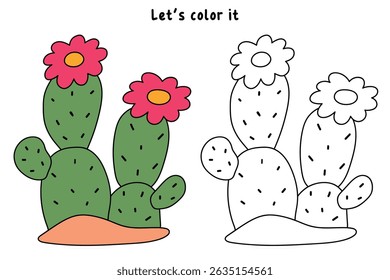 Cactus desert summer illustration. Doodle cactus coloring pages for kids. Trace and color cactus. Desert cactus Coloring Pages. Fun summer desert plant worksheet for kids.