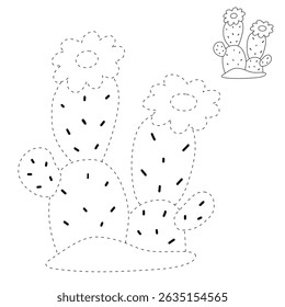 Cactus desert summer illustration. Doodle cactus coloring pages for kids. Trace and color cactus. Desert cactus Coloring Pages. Fun summer desert plant worksheet for kids.