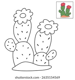 Cactus desert summer illustration. Doodle cactus coloring pages for kids. Trace and color cactus. Desert cactus Coloring Pages. Fun summer desert plant worksheet for kids.