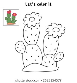 Cactus desert summer illustration. Doodle cactus coloring pages for kids. Trace and color cactus. Desert cactus Coloring Pages. Fun summer desert plant worksheet for kids.