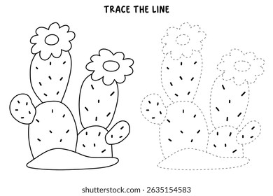 Cactus desert summer illustration. Doodle cactus coloring pages for kids. Trace and color cactus. Desert cactus Coloring Pages. Fun summer desert plant worksheet for kids.