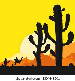 Cactus. Desert Sunrise vector nature background