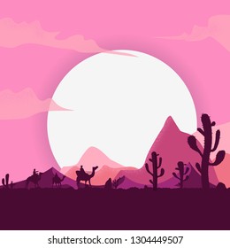 Cactus. Desert Sunrise vector nature background