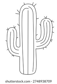 Cactus, a desert thorny plant - vector linear image for coloring. Outline. Сactus, houseplant.