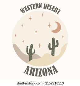 Cactus in desert vector design round logo