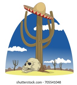 Cactus in the desert. Vector illustration, a flat style design.