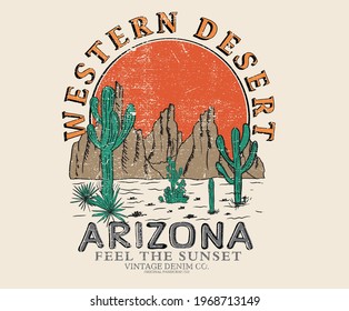 Cactus Desert Vibes T-shirt Design.  Western Desert Design Artwork For Apparel And Others