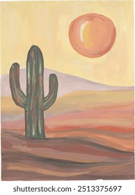 cactus desert watercolour art illustration vector