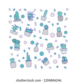 Cactus design set.  Houseplant composition in doodle style. Vector illustration.