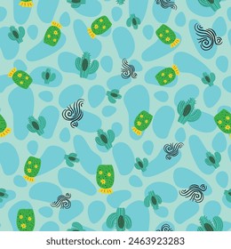 Conception de cactus  motif harmonieux de Image vectorielle, arrière-plan bleu