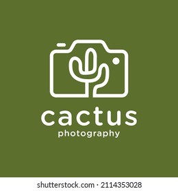 Cactus dessert camera photography line outline icon vintage logo design Premium