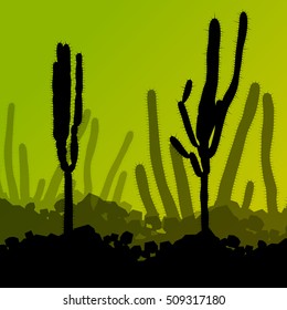 Cactus detailed silhouettes nature desert landscape illustration vector background