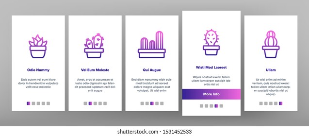 Cactus Domestic Plant Onboarding Mobile App Page Screen Vector Thin Line. Different Cactus And Succulent With Thorn, Spike And Flower Concept Linear Pictograms. Houseplants Color Contour Illustrations