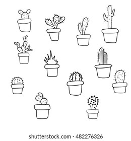cactus doodle art ,hand drawn icons