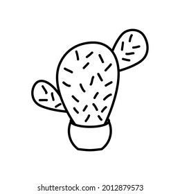 Cactus doodle black and white icon vector illustration. Exotic plant.