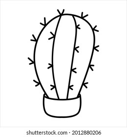 Cactus doodle schwarz-weißes Symbol, Vektorgrafik. Exotische Pflanze.