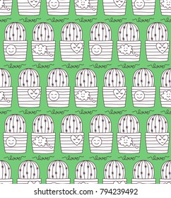 Cactus doodle icon cute simple seamless vector pattern