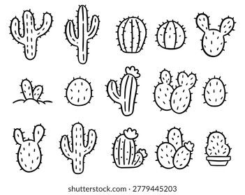 Cactus Doodle Icon Set Desert Plant Collection