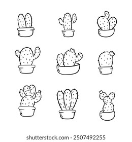 Cactus doodle line icon. Hand drawn outline. Concept isolated illustration