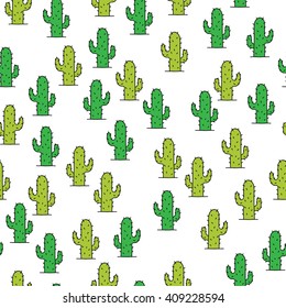 cactus doodle seamless pattern