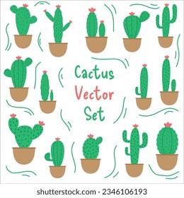 Cactus doodle set vector. Cacti houseplant on white background