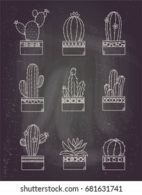 cactus doodle vector isolated on blackboard