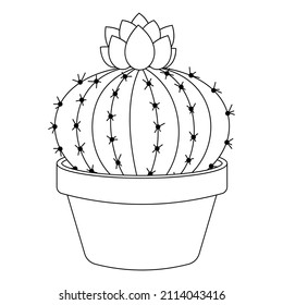Cactus Doodle Vector. cactus plants in a cartoon style. Line art with no fill. Cactus plant in a flower pot. Potted house plants. Isolated on white background.