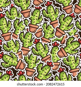 cactus doodle vector seamless pattern design