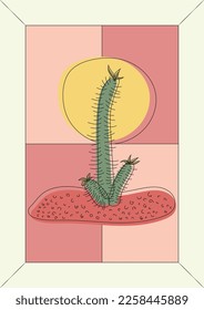 Cactus Drawing Colored abstract Sun